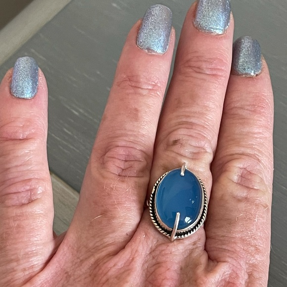 🌟 Blue Chalcedony Sterling Silver Ring - Picture 6 of 10